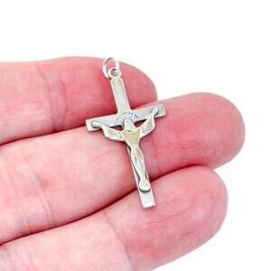 Estate PPC Sterling Silver 925 3.5cm Crucifix Pendant Gold Plated Jesus Figure
